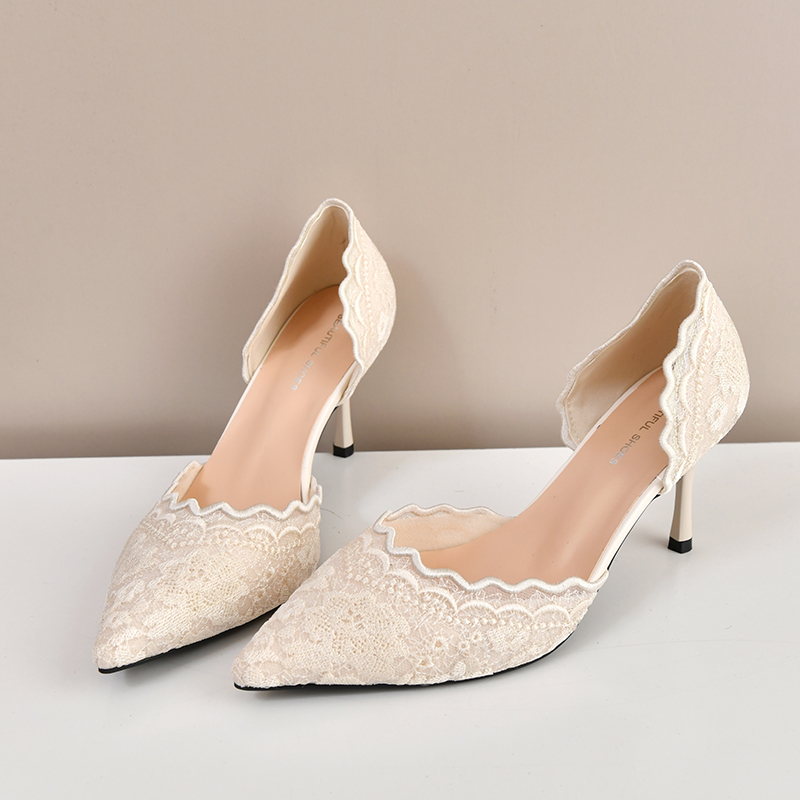 Women'S Fashion Footwear - Lace Pointed Toe High Heels Women