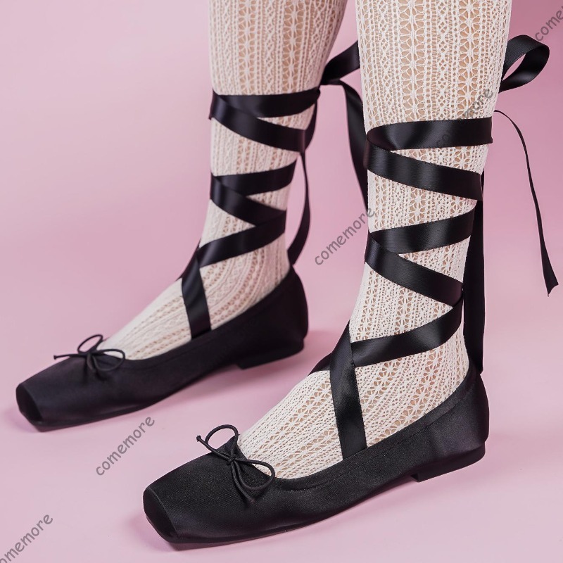 Women'S Fashion Footwear - Women's Satin Ribbon Tie Ballet Flats