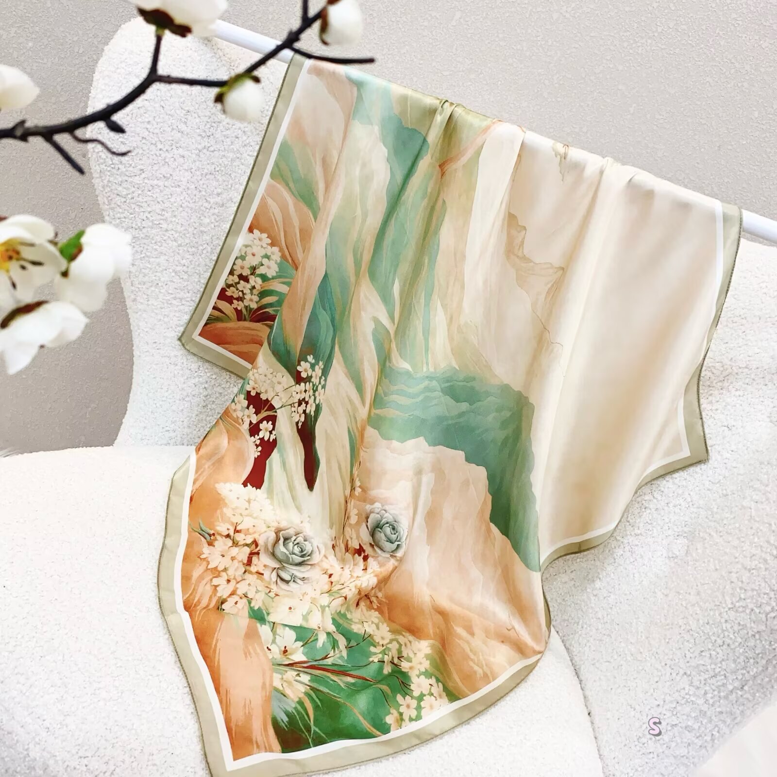 100% Real Silk Scarf Women Squ - Women'S Fashion Poncho 评论和价格