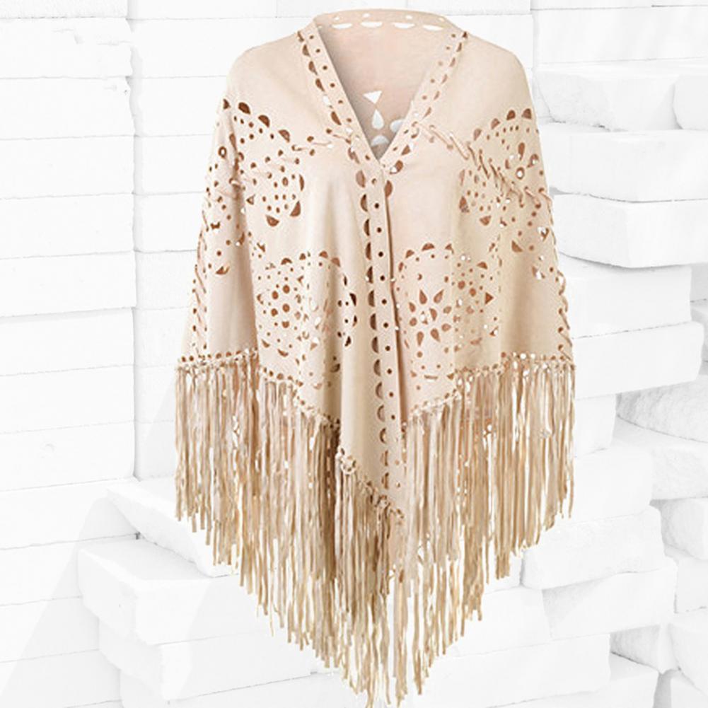 New In 2024 Solid Color Hollow - Women'S Fashion Poncho 评论和价格