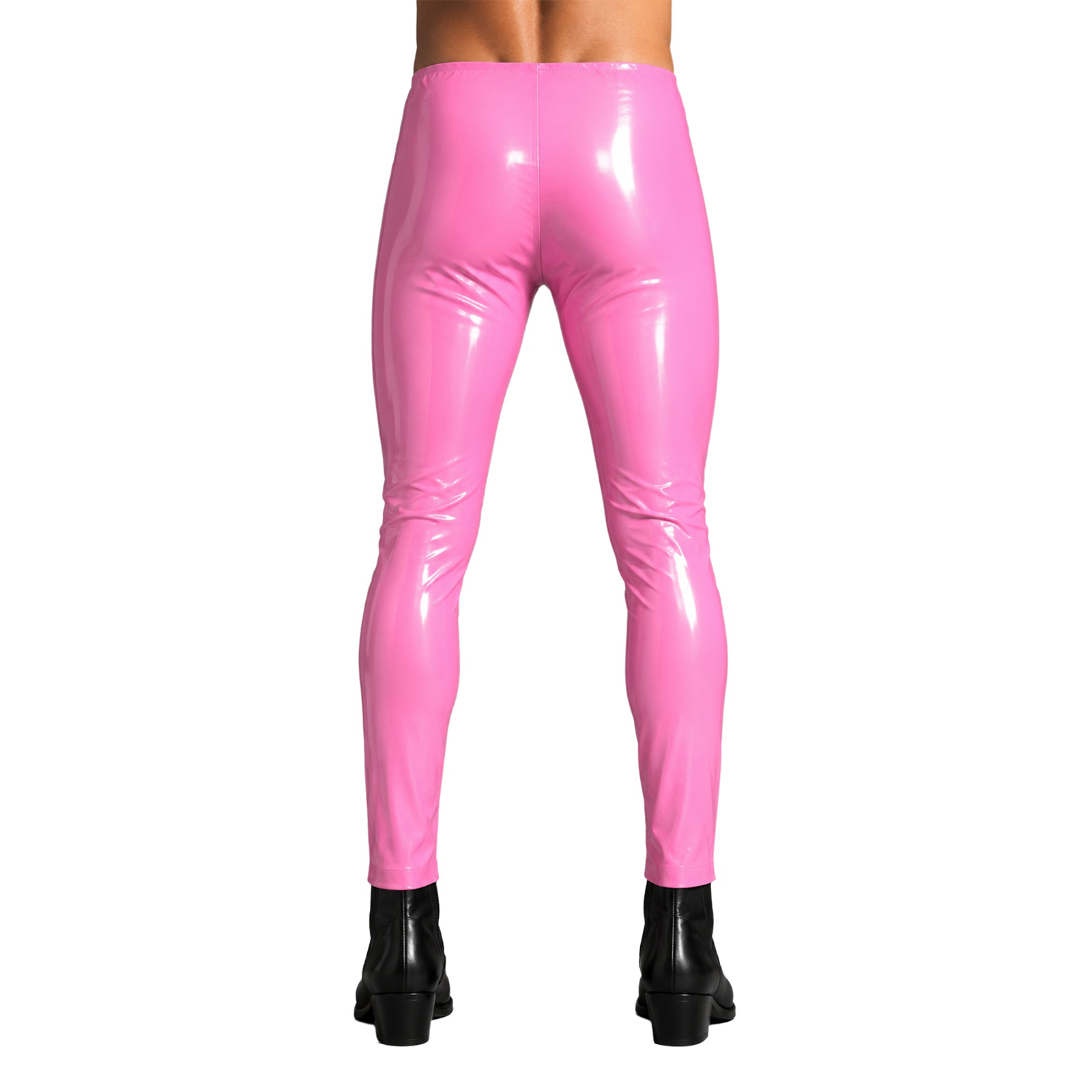 Mens Wet Look Leather Front Zi - High Waist Leggings 评论和价格