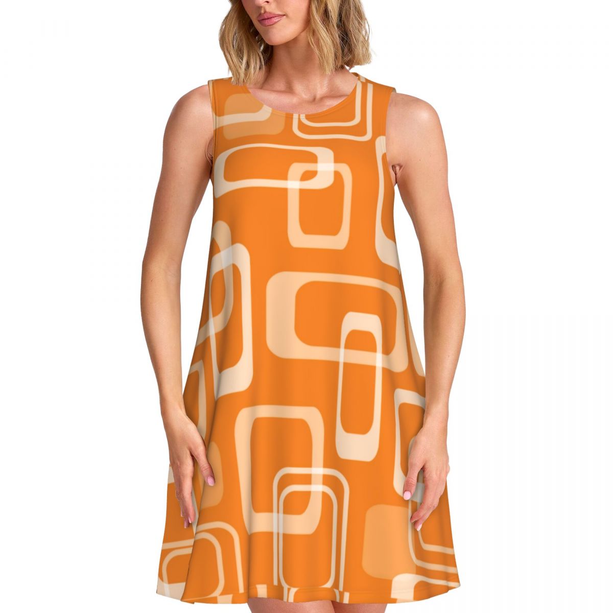 Orange Retro Mod Dress 60s Squ - Women'S Fashion In The 60S 评论和价格