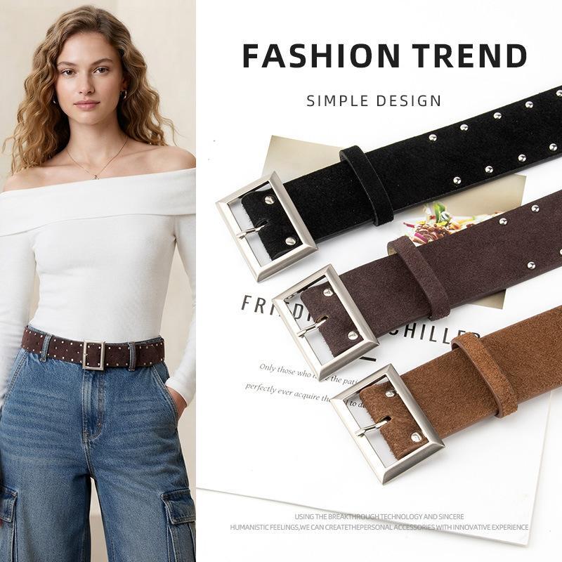 Vintage Suede Real Leather Wid - Women'S Real Y2K Fashion 评论和价格