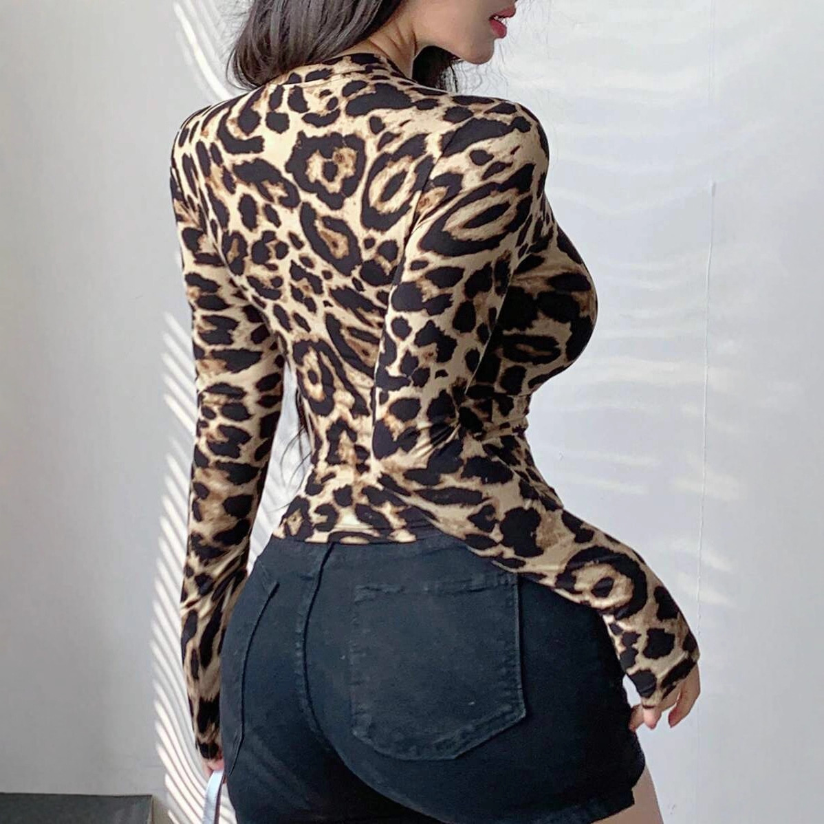 Women Leopard Print Zip Up Lon - Women Fashion Jackets 评论和价格