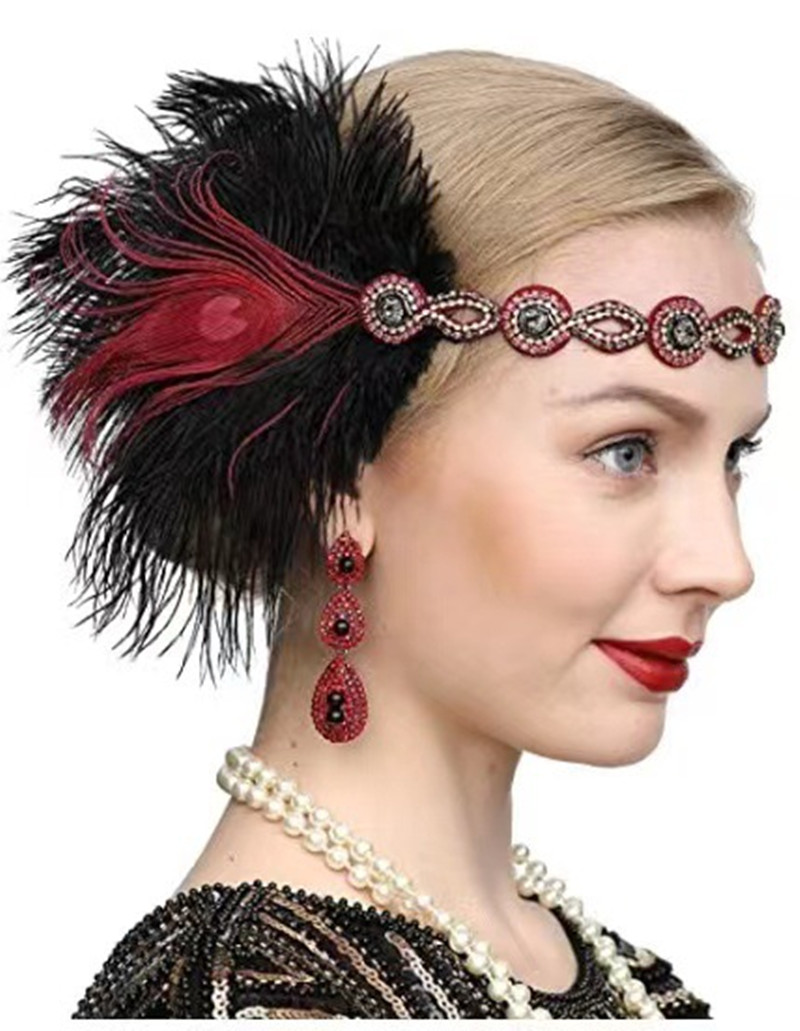 Peacock Feather Elastic Hair B - Women'S Fashion Of The 1920S 评论和价格