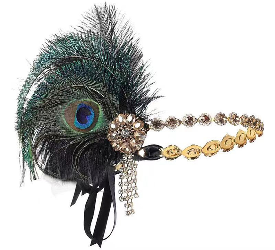 Peacock Feather Elastic Hair B - Women'S Fashion Of The 1920S 评论和价格