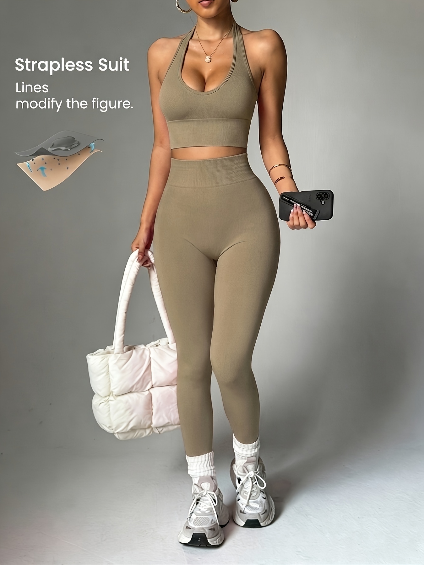 2pcs Solid Color Fashionable V - High Waist Leggings 评论和价格